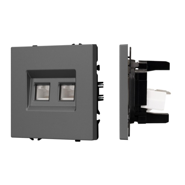 Механизм сдвоенной компьютерной розетки SCT-NOBE-MPC2-SFPL-GR (RJ-45, CAT6) Arlight 054315