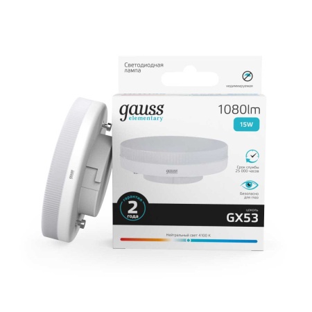 Лампа светодиодная Gauss GX53 15W 4100K матовая 83825 Лампа светодиодная Gauss GX53 15W 4100K матовая 83825