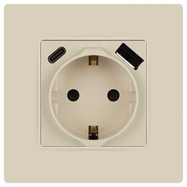 Розетка ЭРА Серия 12 12-4108-02 2P+E 16A-250В со шторками с USB type-A+C 5В-3А слоновая кость Б0067731