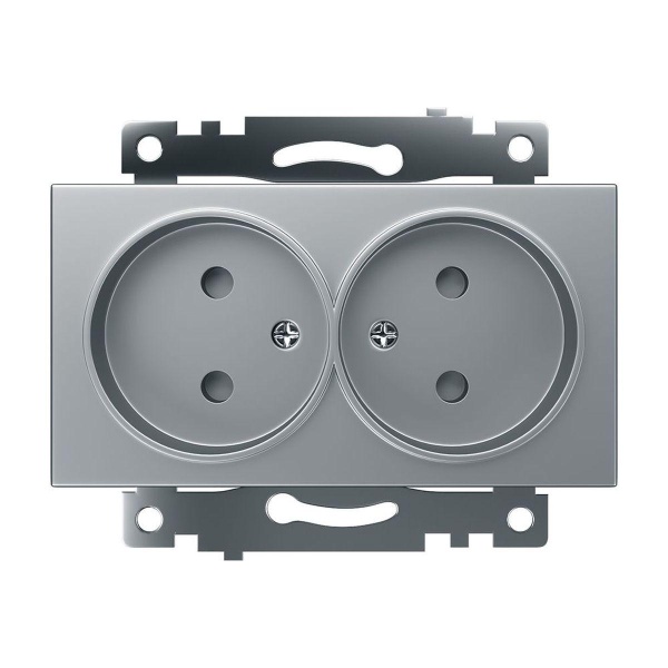 Розетка двойная 2P Stekker Катрин со шторками серебро GLS10-7113-03 39583