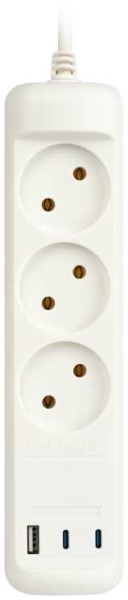 Удлинитель электрический ЭРА U-3-3m-USB-W 3 розетки + 3xUSB A+C 3м 10А белый Б0069076