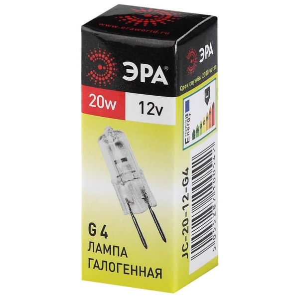 Лампа галогенная ЭРА G4 20W 2700K прозрачная G4-JC-20W-12V C0027369 Лампа галогенная ЭРА G4 20W 2700K прозрачная G4-JC-20W-12V C0027369