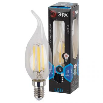 Лампа светодиодная филаментная ЭРА E14 5W 4000K свеча на ветру прозрачная F-LED BXS-5W-840-E14