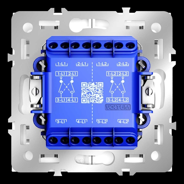 Перекрестный переключатель встраиваемый S70 двухклавишный 10А, (белый глянцевый) Voltum VLS020501