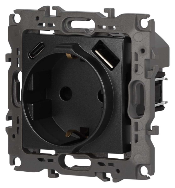 Розетка ЭРА Серия 12 12-4108-12 2P+E 16A-250В со шторками с USB type-A+C 5В-3А графит Б0067700