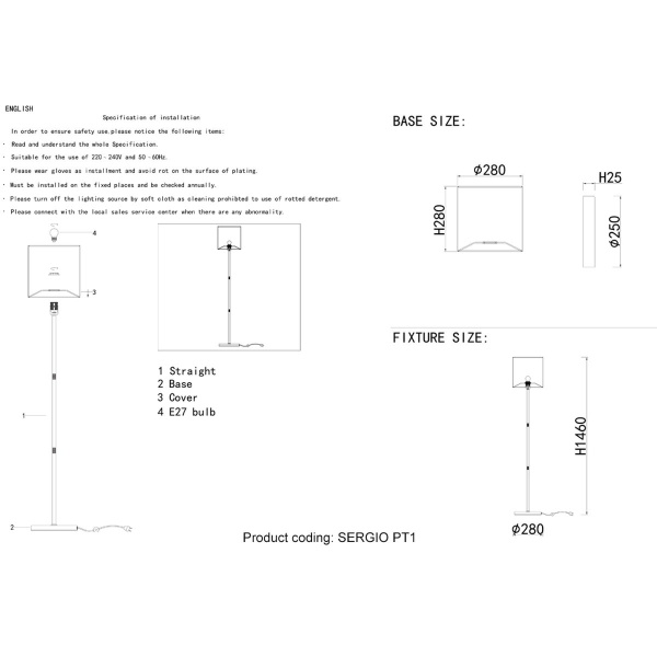 Торшер Crystal Lux Sergio PT1 Nickel