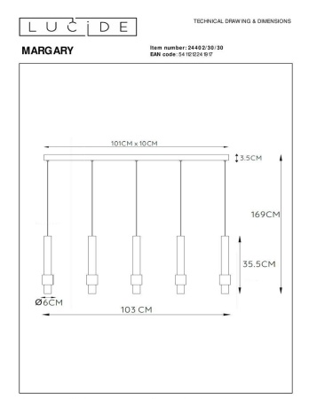 Подвесной светодиодный светильник Lucide Margary 24402/30/30