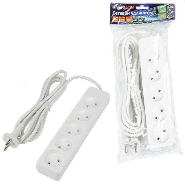 Удлинитель Uniel Ultra 5гн х 3м б/з S-CU5-3 White UL-00009990 Удлинитель Uniel Ultra 5гн х 3м б/з S-CU5-3 White UL-00009990