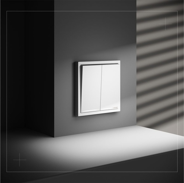 Выключатель встраиваемый Voltum S70 двухклавишный с подсветкой 10А, (белый матовый) VLS020202