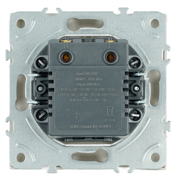 Розетка 2-местная USB + Type C (механизм), Stekker, 250В, 20W Эмили, RST10-5115-08, кашемир, soft touch 49905