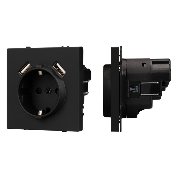Механизм розетки с USB зарядкой SCT-NOBE-MUAA-SFPL-BK (230V, 16A) Arlight 054289