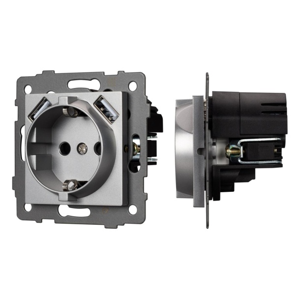 Механизм розетки с USB зарядкой SCT-MUAA-PL-GR-V (250V, 16A) Arlight 049820
