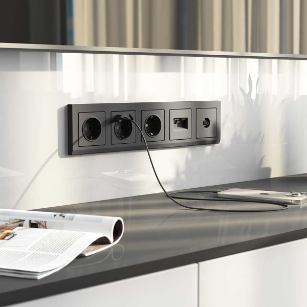 Накладка для двойной розетки Еthernet RJ-45 Werkel графит W1191164 4690389194467