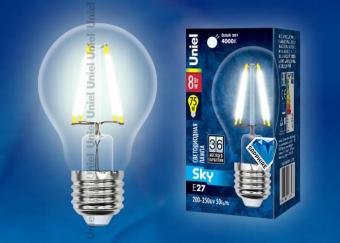 Лампа светодиодная (UL-00001372) E27 8W 4000K прозрачная LED-A60-8W/NW/E27/CL PLS02WH