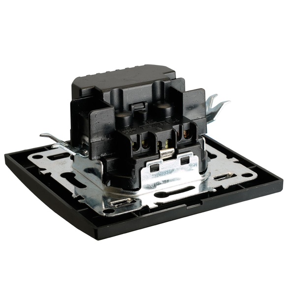 Розетка 1-местная с/з Stekker, PST16-9016-03, 250В, 16А с USB+ type C Эрна, черный 50078