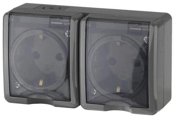 Розетка ЭРА Эксперт 2х2P+E IP54 со шторками 16A 250V 11-2404-03 Б0020719 Розетка ЭРА Эксперт 2х2P+E IP54 со шторками 16A 250V 11-2404-03 Б0020719