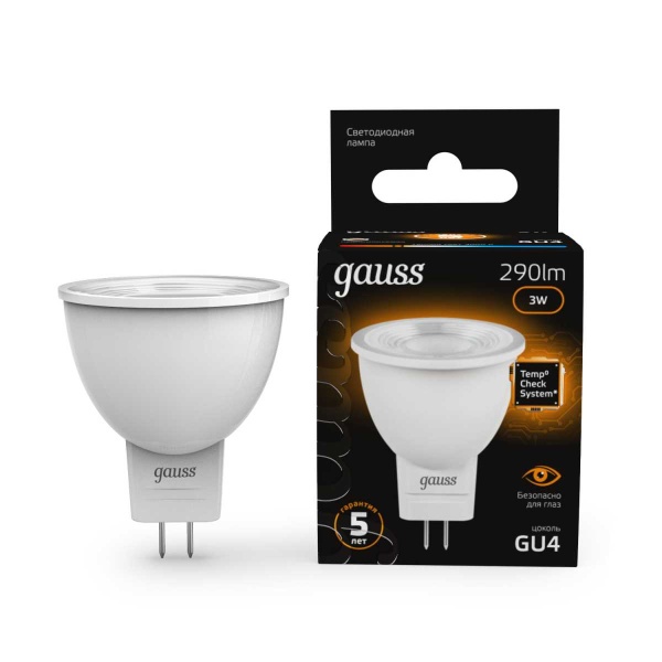 Лампа светодиодная Gauss GU4 3W 3000K матовая 132517103