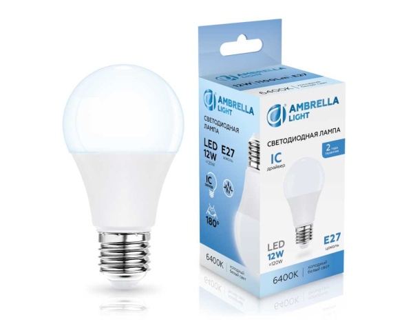 Лампа светодиодная Лон A60 12W 6400K Ambrella light Bulding 601206