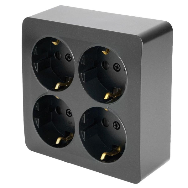 Розетка 4-местная 2P+PE Stekker София черный матовый MST16-14S-05 49510