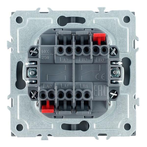 Переключатель 2-клавишный (механизм), СЗК, Stekker, 250В, 10А Эмили, RSW10-5107-10ZK, платиново-серый, soft touch 50241