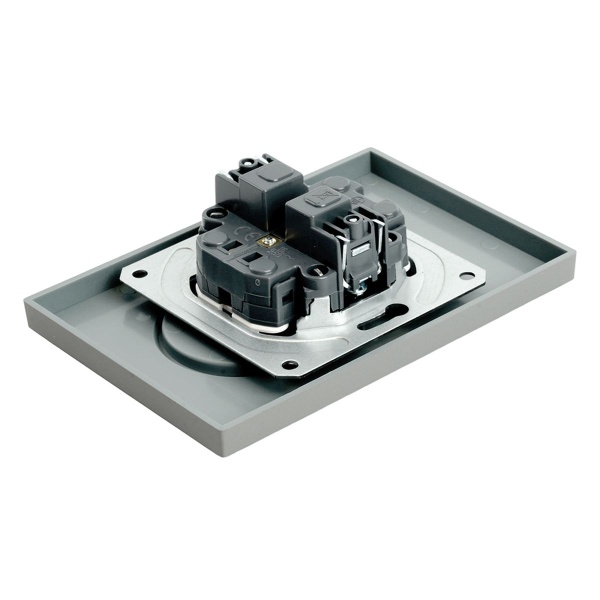 Розетка 2-местная с защитной шторкой, STEKKER, б/з, 250В, 16А, серия Эмили, RST16-5116-10 , платиново-серый, soft touch 49955