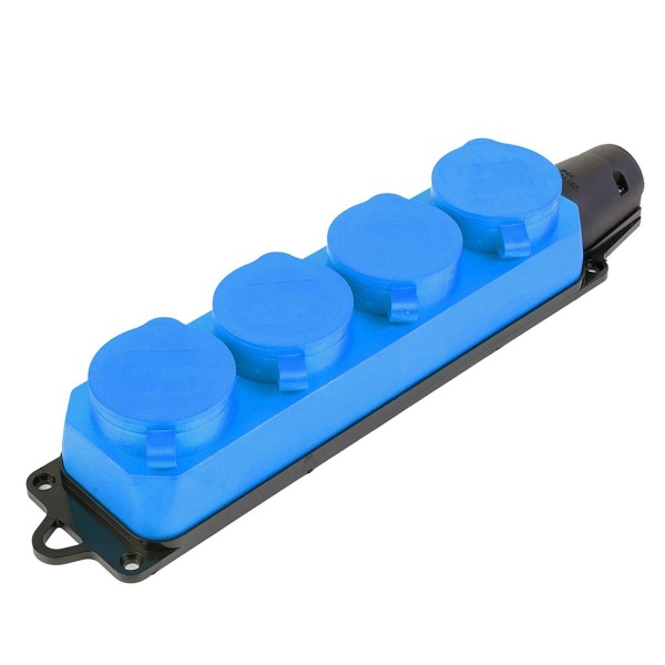 Розетка переносная 4-местная 2P+PE Stekker Одри с крышкой синий RST16-24-44-4 49402