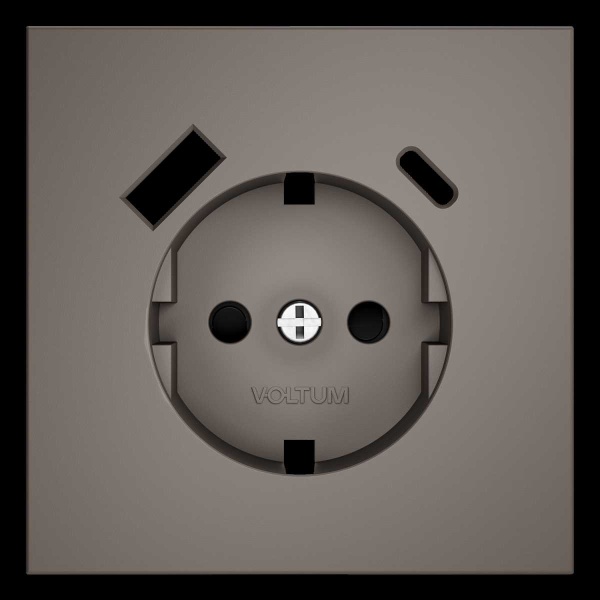 Накладка для розетки с заземлением и защитными шторками, с USB A+C, S70 (капучино) Voltum VLS001014