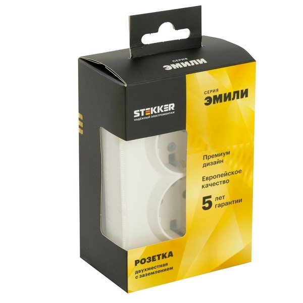 Розетка двойная 2P+PE Stekker Эмили со шторками белый фарфор RST16-5114-01 49882