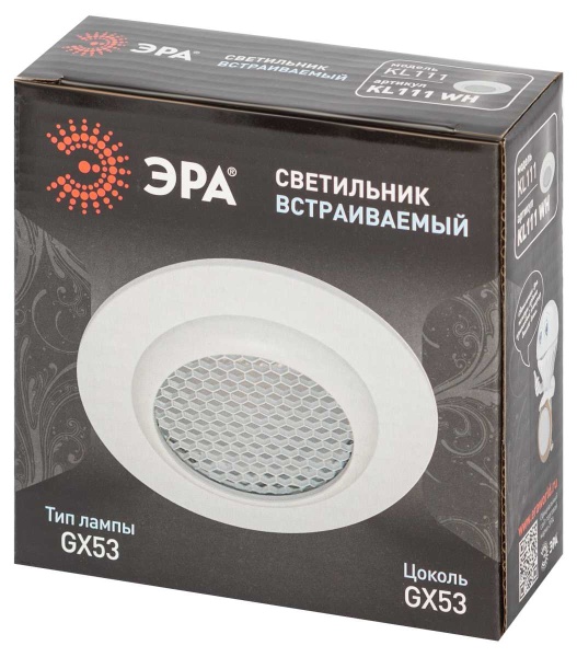 Светильник встраиваемый ЭРА KL111 WH под лампу GX53 белый матовый Б0061533