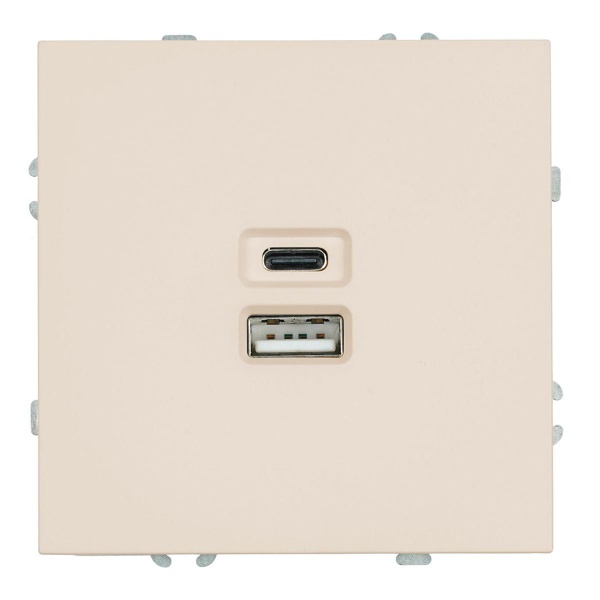 Розетка 2-местная USB + Type C (механизм), Stekker, 250В, 20W Эмили, RST10-5115-08, кашемир, soft touch 49905