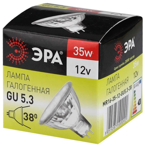 Лампа галогенная ЭРА GU5.3 35W 3000K прозрачная GU5.3-MR16-35W-12V-CL C0027355 Лампа галогенная ЭРА GU5.3 35W 3000K прозрачная GU5.3-MR16-35W-12V-CL C0027355