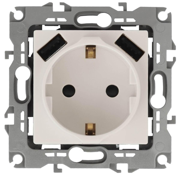 Розетка ЭРА Intro Solo Schuko P+E 16A 250V со шторками 2хUSB слоновая кость 12-4109-02 Б0047841 Розетка ЭРА Intro Solo Schuko P+E 16A 250V со шторками 2хUSB слоновая кость 12-4109-02 Б0047841