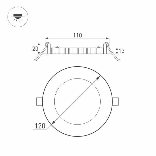 Встраиваемый светодиодный светильник Arlight DL-120M-9W Warm White 020107