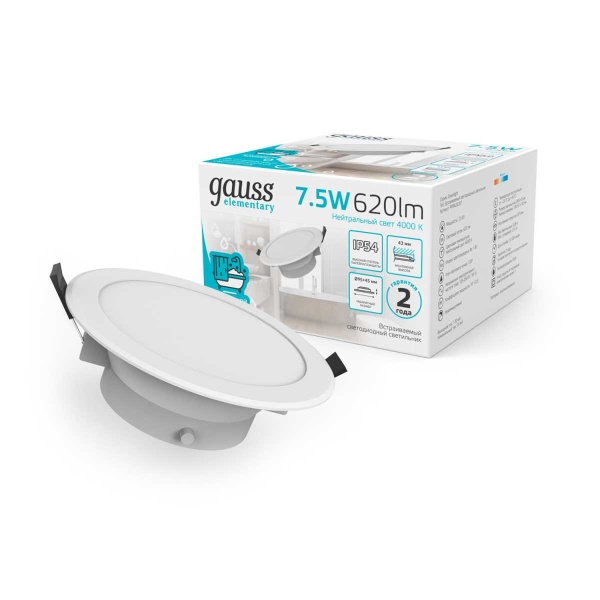 Встраиваемый светодиодный светильник Gauss Elementary Downlight 999420207