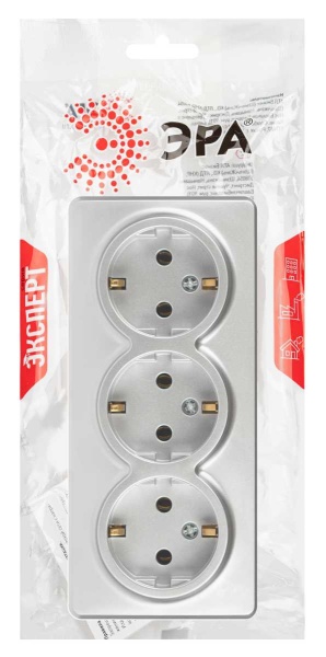 Розетка ЭРА Эксперт 11-2208-03 тройная с заземлением 3х2P+E Schuko IP20 16A-250В ОУ алюминий Б0063010