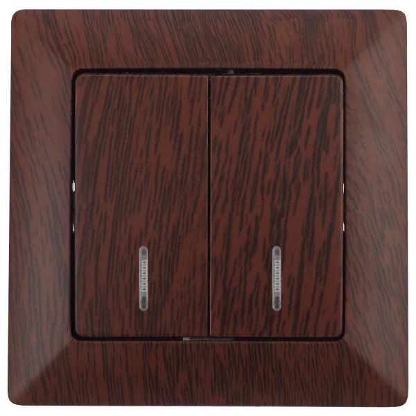 Выключатель двухклавишный ЭРА Intro Solo 10A 250V с подсветкой венге 4-105-10 Б0043296