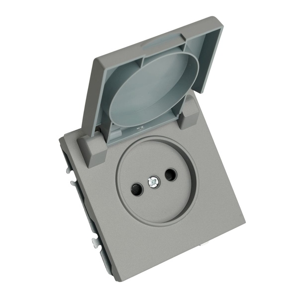 Розетка 1-местная с крышкой с защ. штор, STEKKER, б/з, 250В, 16А, серия Эмили, RST16-5113-10, платиново-серый, soft touch 49956