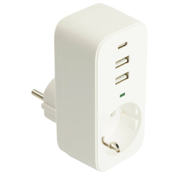 Сетевой фильтр 1-местный с/з Stekker 250В, 16А, 2USB+1Type-C 2,4 A Nova, HM81-11-1, белый 50142