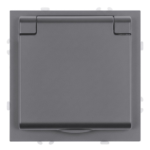 Розетка 1-местная с крышкой с защ. штор, STEKKER, с/з, 250В, 16А, серия Эмили, RST16-5112-10, платиново-серый, soft touch 49959