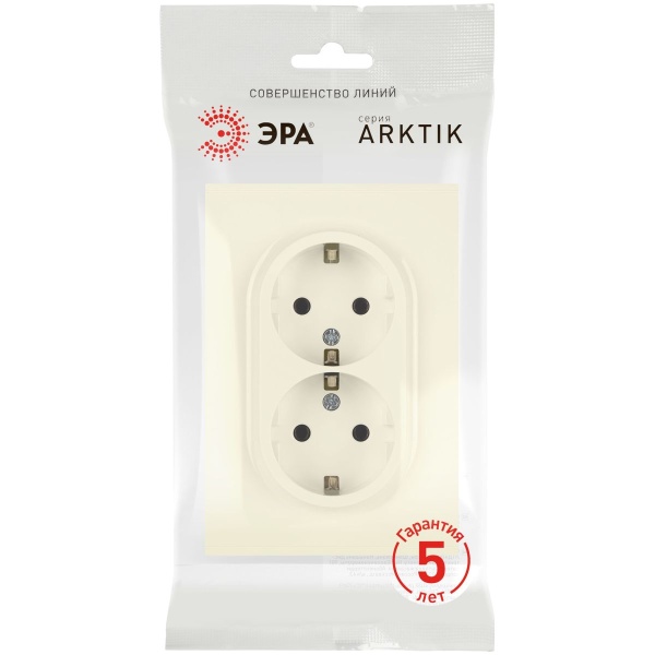 Розетка ЭРА Arktik 16-2105-02 двойная с заземлением 2X2P+E Schuko со шторками 16А-250В слоновая кость Б0070455