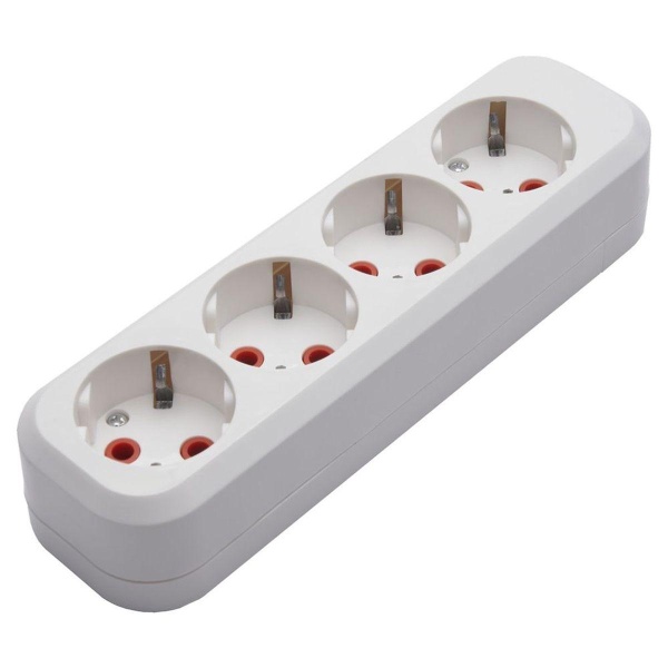 Розетка (колодка) переносная разборная 4-местная с/з Stekker, PST16-410-20, 250В, 16A, IP20, белый 39012