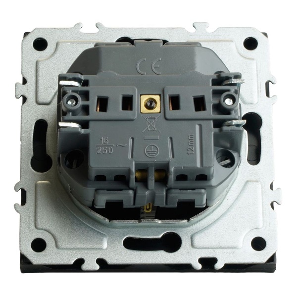 Розетка 2P+PE Stekker Эмили со шторками черный уголь RST16-5110-05 49854