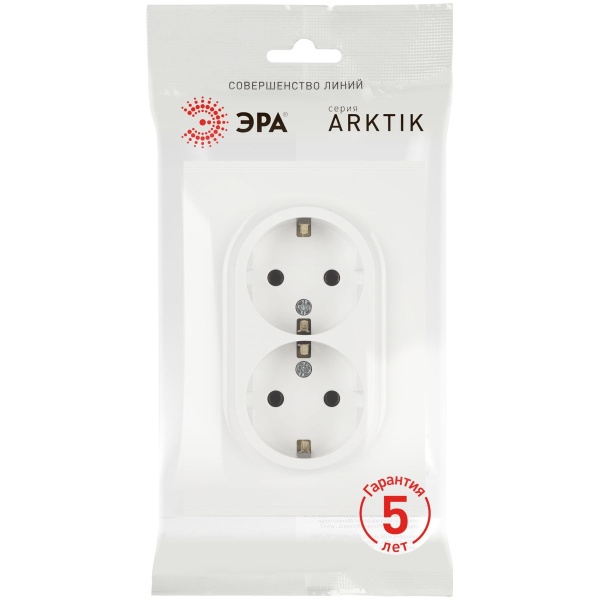 Розетка ЭРА Arktik 16-2105-08 двойная с заземлением 2X2P+E Schuko со шторками 16А-250В белый матовый Б0070461