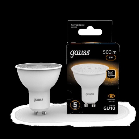 Лампа светодиодная Gauss GU10 5W 3000K матовая 101506105