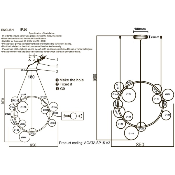 Подвесная люстра Crystal Lux Agata SP15 V2 Gold/Transparente