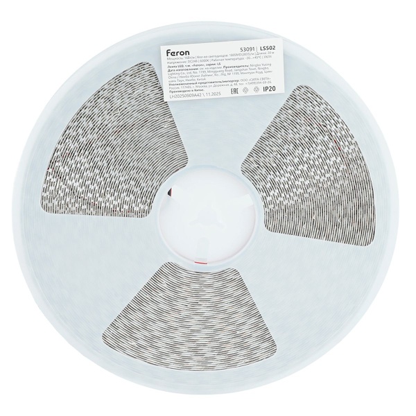 Светодиодная лента Feron 16W/m 180LED/m 2835SMD 6000К 30M LS502 53091