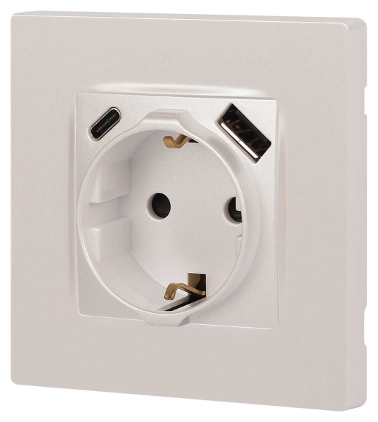 Розетка ЭРА Серия 12 12-4108-15 2P+E 16A-250В со шторками с USB type-A+C 5В-3А перламутр Б0067767