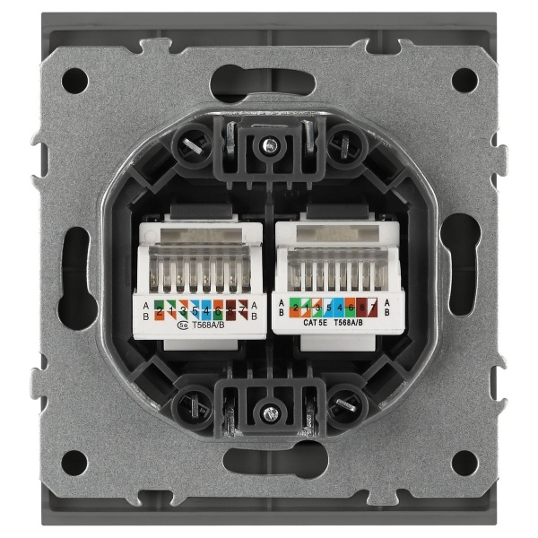 Розетка ЭРА Arktik 16-3108-06 информационная двойная 2XRJ45 графит Б0070489