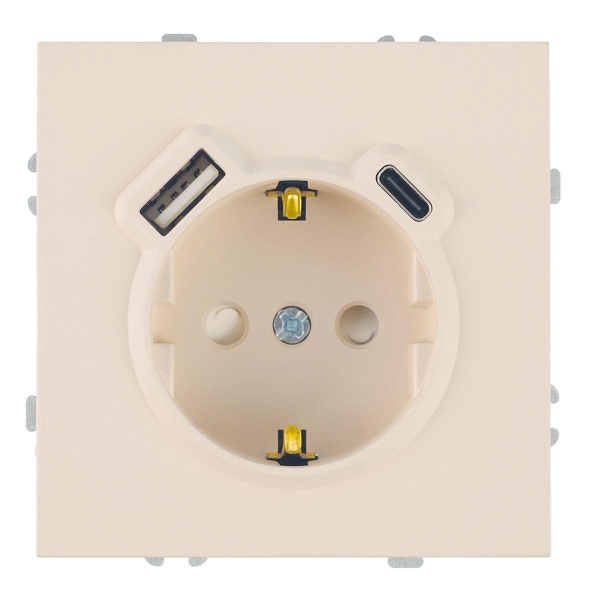 Розетка 1-местная з/ш с/з 16А + USB + Type C (механизм), Stekker, 250В, 20W Эмили, RST16-5119-08, кашемир, soft touch 50360