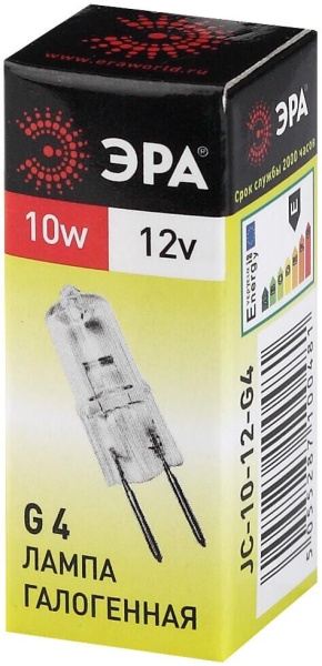 Лампа галогенная ЭРА G4 10W 2700K прозрачная G4-JC-10W-12V C0027367 Лампа галогенная ЭРА G4 10W 2700K прозрачная G4-JC-10W-12V C0027367